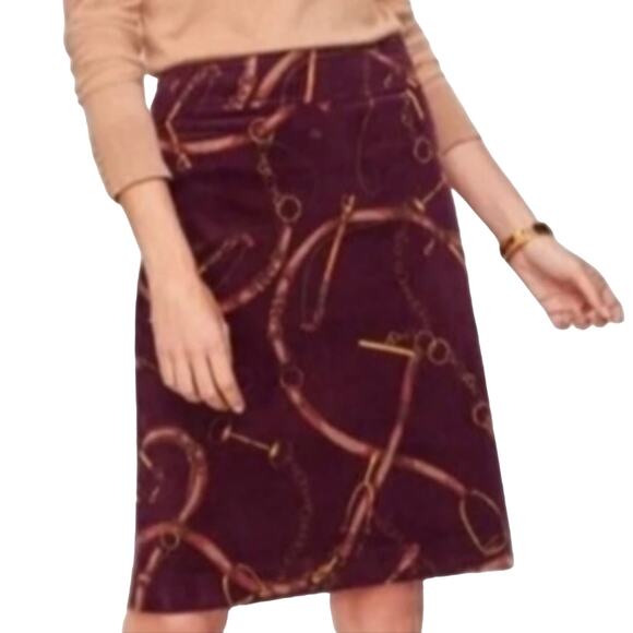 Talbots Corduroy A-Line Above Knee Equestrian Horse Print Skirt Sz 2 Petite NWT - Picture 1 of 6